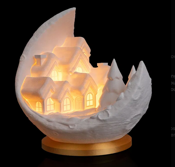 3D-Printed “Christmas on the Moon” Village Lamp