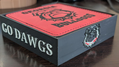 Custom Engraved Coaster Set with 3D Printed Holder (Slate - Set of 4, Leather - Set of 6)